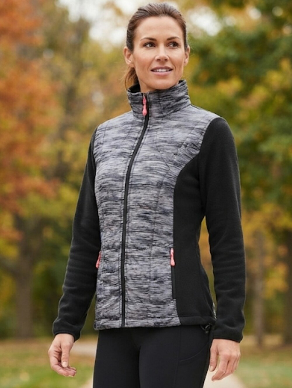 New Balance Hybrid Quilted  Fleece Black & Gray Pink Accents Jacket Size Medium